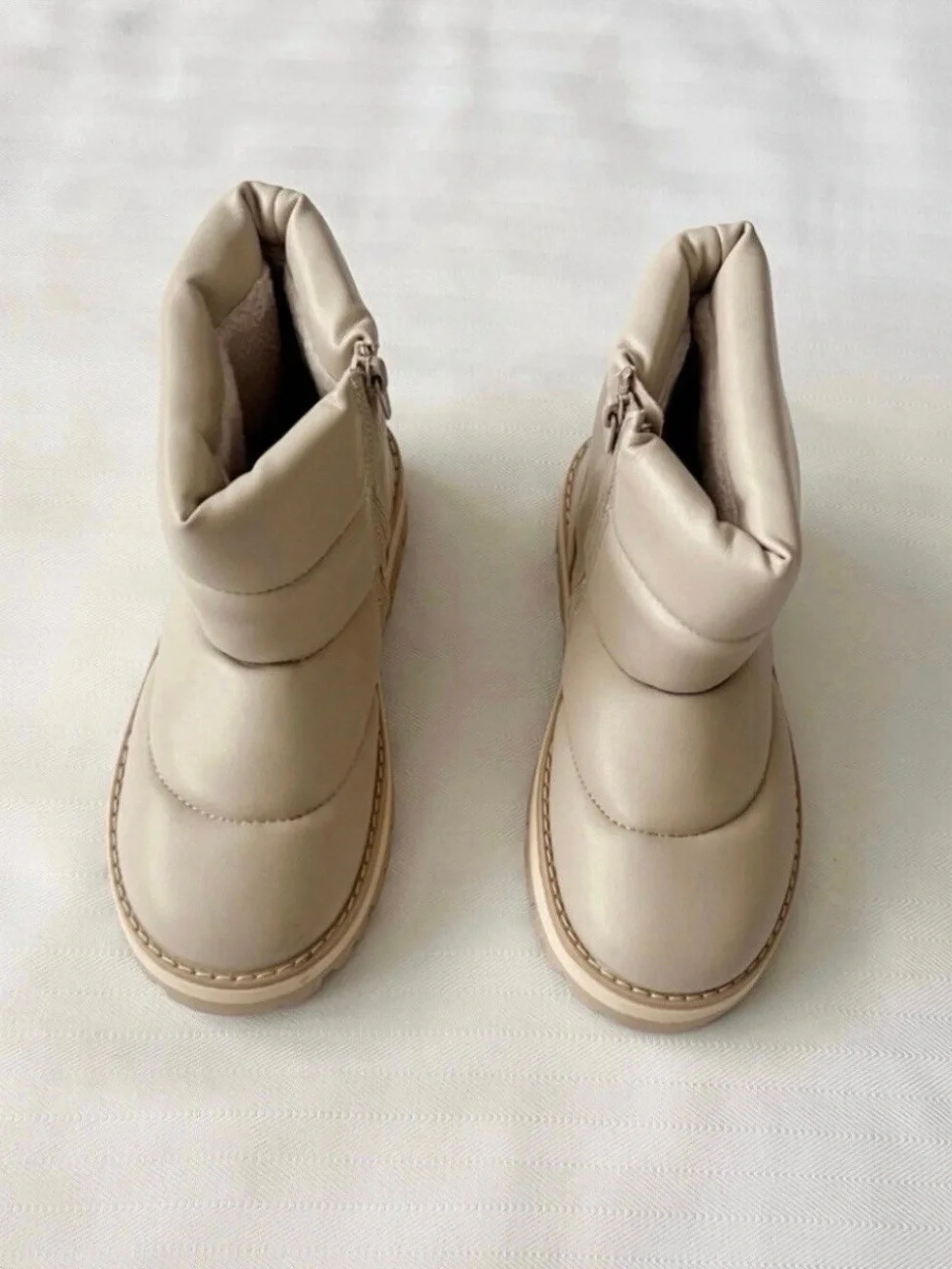 Minimalist Cream Puffer Ankle Boots - Girls